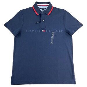 Tommy Hilfiger Custom Slim Fit Essential Signature Flag Polo Navy Mens M New